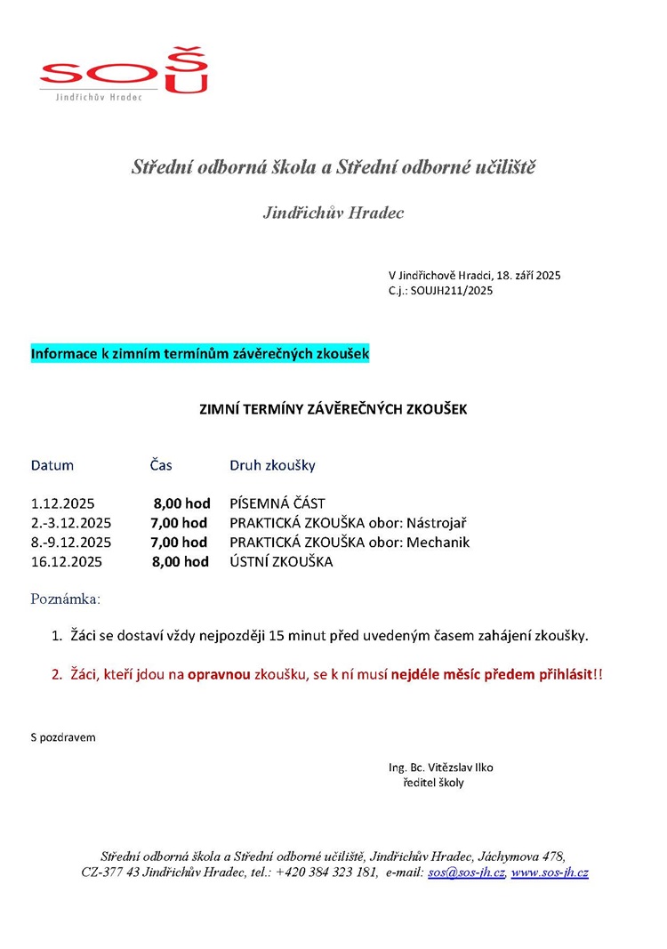 Zimní termíny závěrečných zkoušek 25